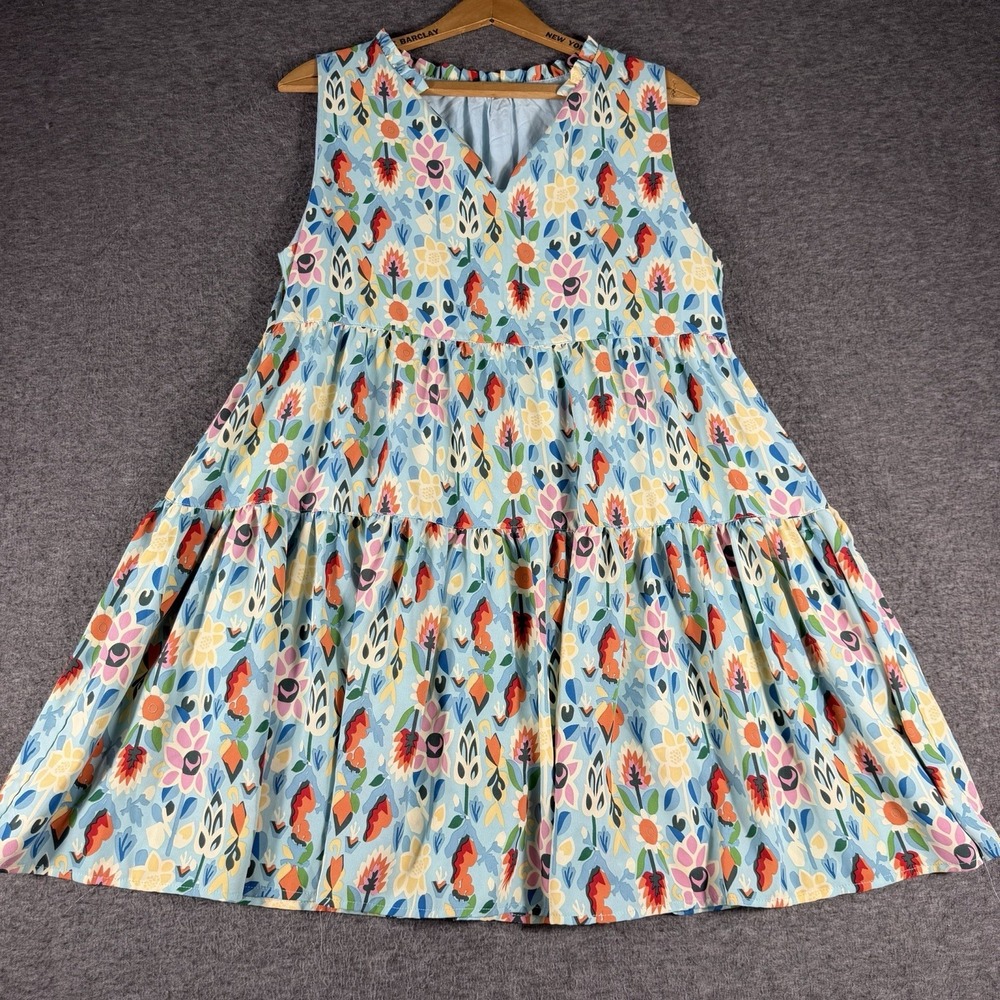 Women's Sleeveless Colorful Lightweight Floral Mini Dress Flowy‎ Tiered Summer M